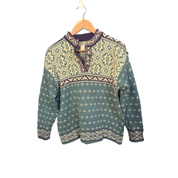 L.L. Bean Wool & Nylon Sweater With Nordic Pattern Size S - Picture 1 of 6